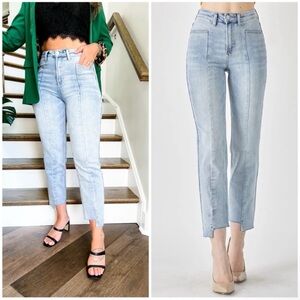 RISEN High Rise Straight cropped Leg Step Hem Jeans stretch light wash 30 NWT